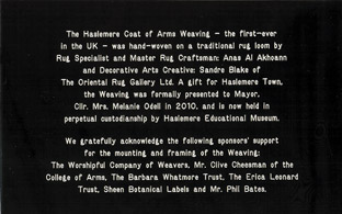 Haslemere Coat of Arms Weaving Plaque Sheen Botanical Labels Ltd for The Oriental Rug Gallery Ltd.jpg Haslemere Coat of Arms Weaving Plaque Sheen Botanical Labels Ltd for The Oriental Rug Gallery Ltd.jpg